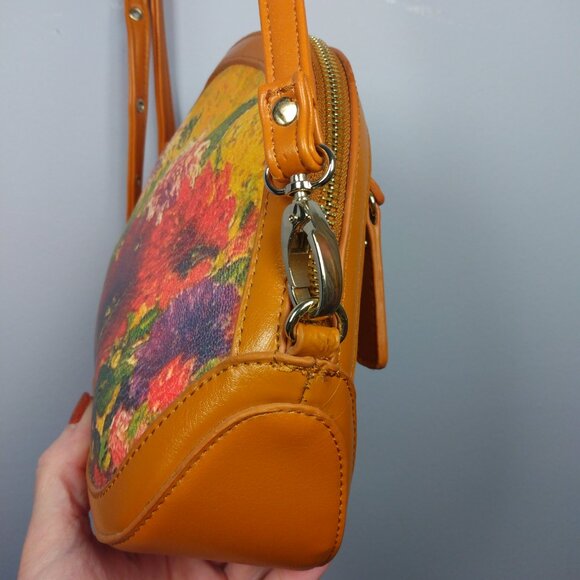 Sharif 1827 Leather Crossbody Bag Floral Hand Painted NEW Multicolor Art to Wear - Picture 4 of 9